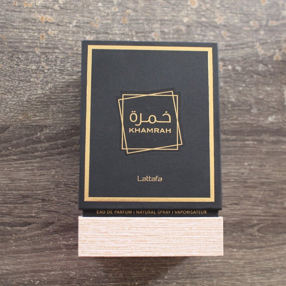 Lattafa Khamrah perfume box